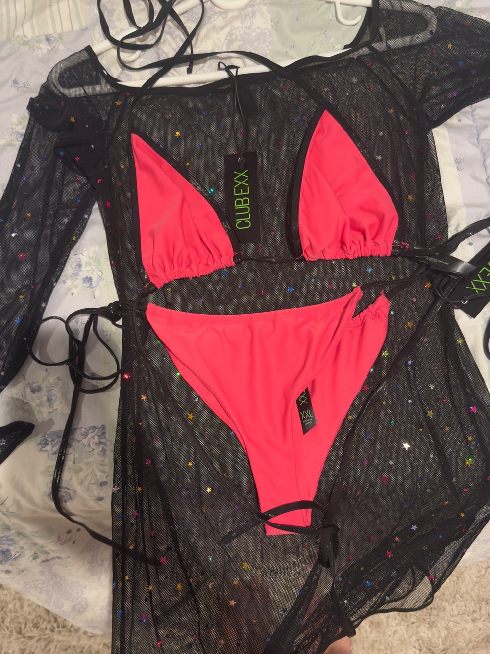 Dolls Kill Neon Hot Pink Triangle Bikini Set